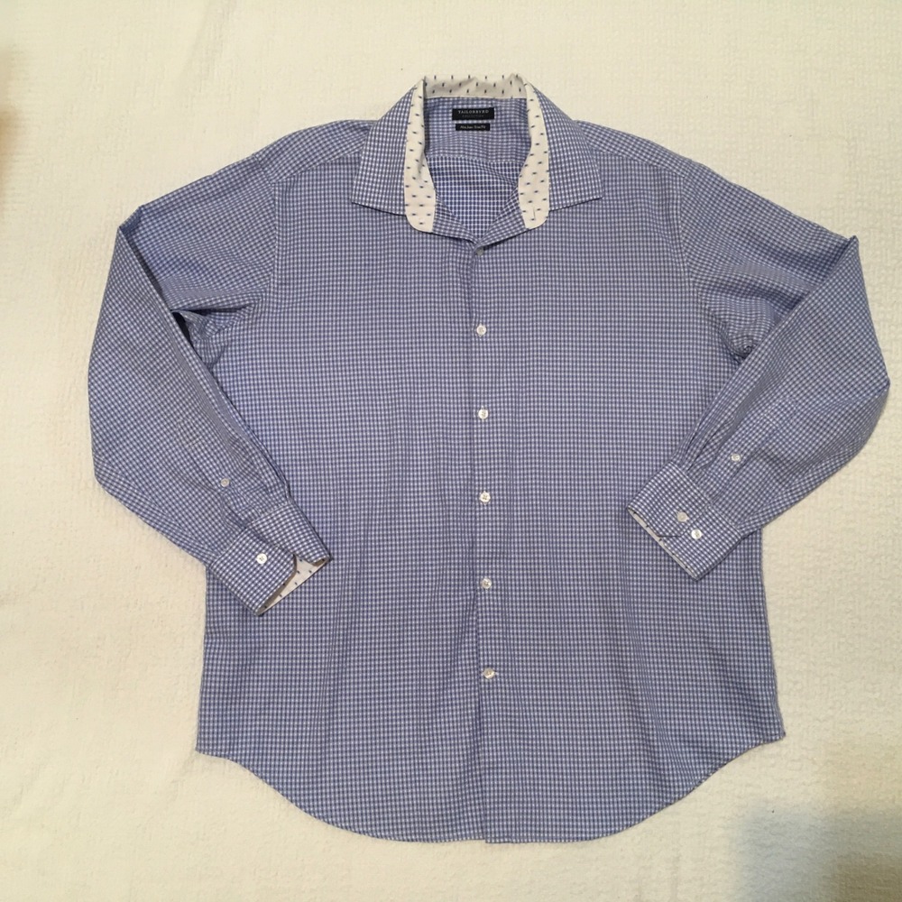Tailorbyrd Collection Mens Blue Gingham Non Iron Trim Fit Shirt 17 1/2 34/35‎